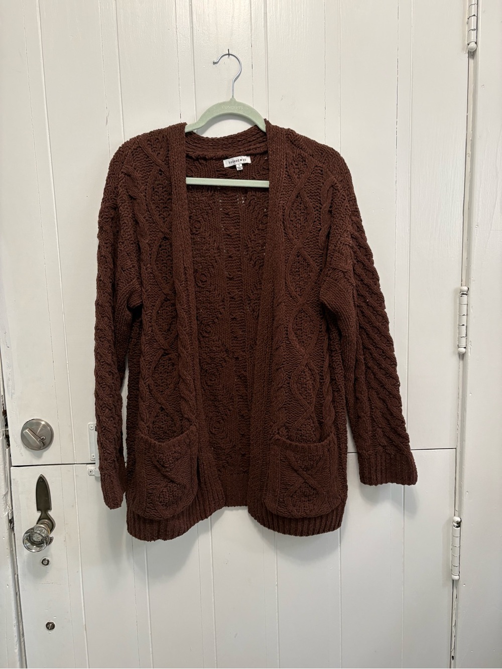 Hooked Up Cable Knit Cardigan Sweater - Brown